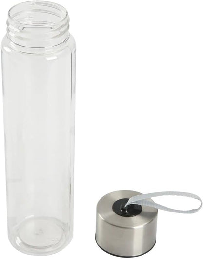 18oz Plastic Clear Water Bottle Stainless Steel Screw Cap Lid with Strap by Mainstays