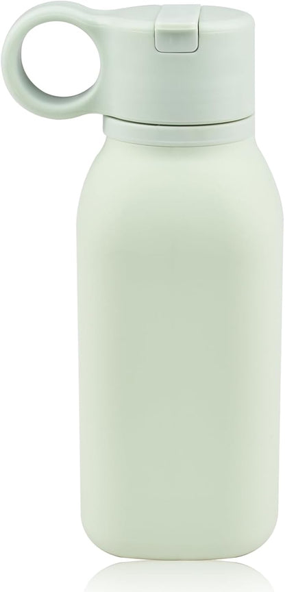 15oz/450ml Water Bottle, Silicone Travel Water Cup Leak-Proof/BPA Free Lightweight Sports Fitness Essential with Straw for Home Gym Work/Running/Camping/Hiking, Easy Carrying, Mint Green