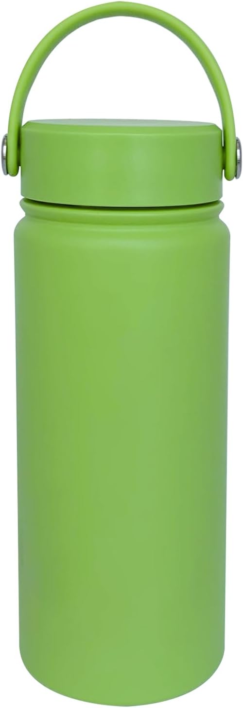 18oz Insulated Water Bottle ，Stainless Steel Sports Water Cup Flask with 2 Lids, Wide Mouth Travel Thermal Mug,Outdoor Sports Bottle（Lemon Green）