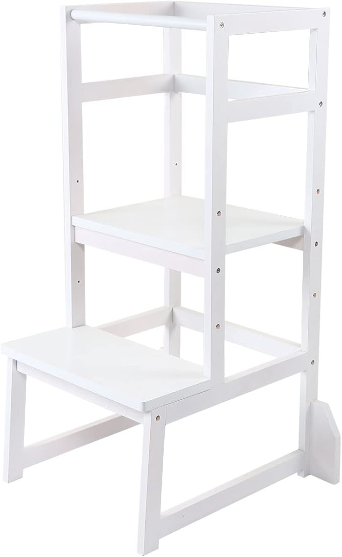 Toddler Step Stool Toddler Kitchen Stool, Adjustable-Height Toddler Tower Stool Step stools for Kids, White…