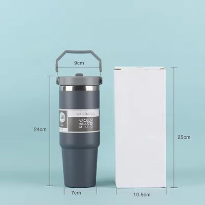 30oz Cup Mug Beer Car Cup Vacuum Cup IceFlow 304 Stainless Steel Tumbler with Straw Vacuum Insulated Water Bottle for Home, Office or Car, Reusable Cup with Straw Leak Resistant Flip