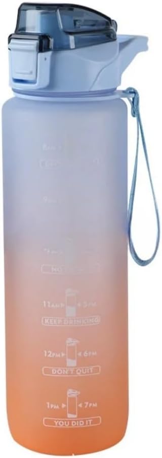 1000ml /1L Stay Hydrated and On Track with Our Gradient Color Sports Motivational Water Bottle - 32oz with Time Marker Straw & Carry Strap Perfect for Fitness, Gym, and Outdoor Sports (Blue)