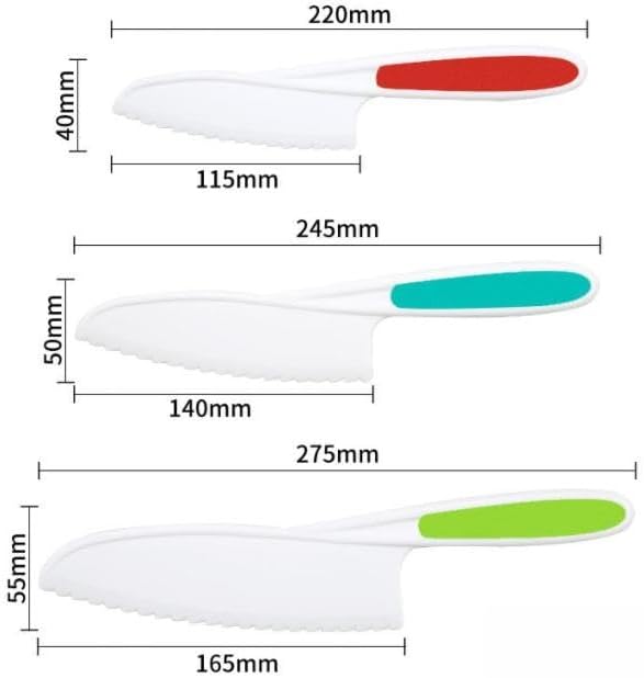 3 Pcs Kids Knife Set for Real Cooking, Kid Safe Knives for Cutting, Kids Cooking and Baking Set, Plastic Knives, Kitchen Set (Green,Blue,Red)