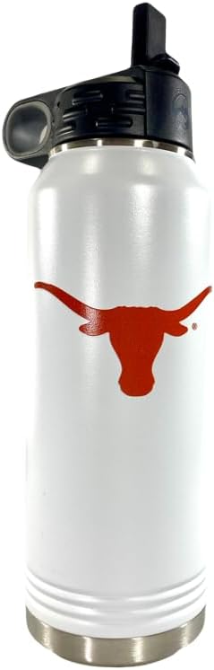 University of Texas at Austin 32oz Stainless Steel Double Walled White Beverage Bottle with Flip Straw Spout - College Gear for Playoff Season – For Office, Home or Auto – Show your Longhorn Pride