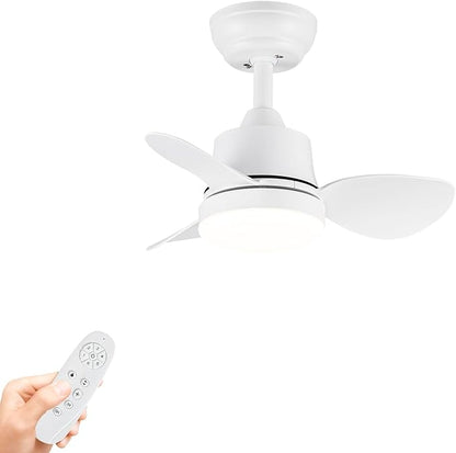 White Small Ceiling Fan with Light 24-Inch, Remote Control, 3-Color Dimmable, Reversible, 6-Speed - Ideal for Kitchen, Bedroom, Balcony, Study - Easy Installation