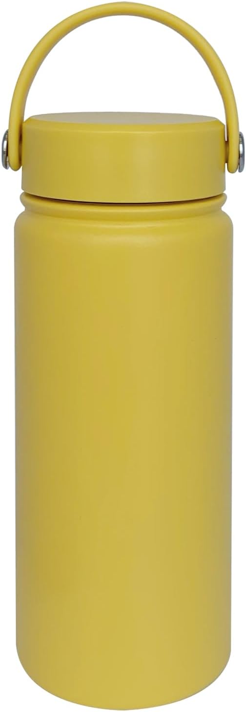 18oz Insulated Water Bottle ，Stainless Steel Sports Water Cup Flask with 2 Lids, Wide Mouth Travel Thermal Mug,Outdoor Sports Bottle（Mango yellow）