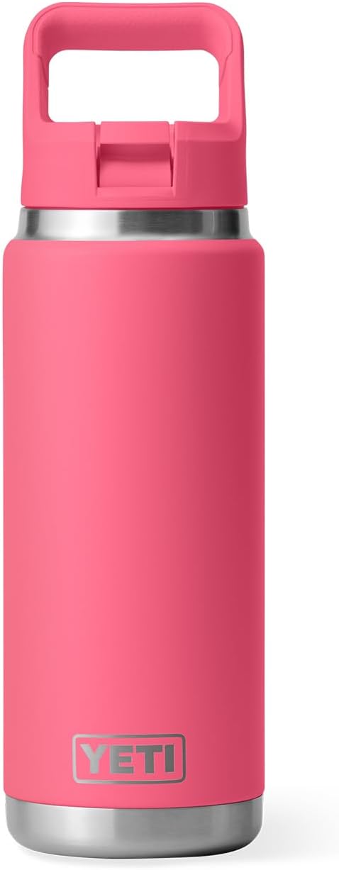 YETI Rambler 26 oz Bottle, Vacuum Insulated, Stainless Steel with Color Matching Straw Cap, Tropical Pink