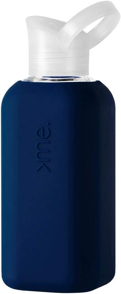 Y1 Borosilicate Glass Water Bottles, Clear Bottle, Reusable, BPA Free, Tumbler, Dishwasher Safe, Drink Container, Silicone Sleeve, Easy-Off Lid, Hot and Cold Liquid, Navy Blue 20oz