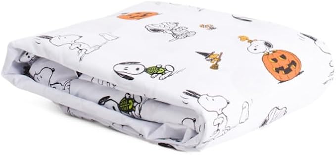 Berkshire Blanket & Home Co. Peanuts Halloween Fall Themed Sheet Sets (White - Mummies, Pumpkins, Witch on Broom, Queen)