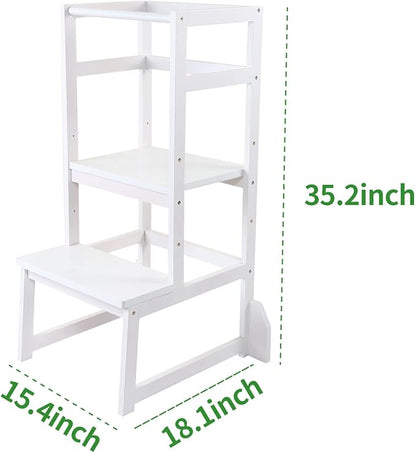 Toddler Step Stool Toddler Kitchen Stool, Adjustable-Height Toddler Tower Stool Step stools for Kids, White…