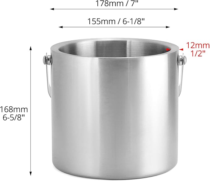 QWORK 3L Stainless Steel Ice Bucket with Lid, Double Wall Insulation, for Wine, Cocktail Bar, Parties, Home Bar Accessories, Champagne Bucket, Elegant Bartending Ice Buckets