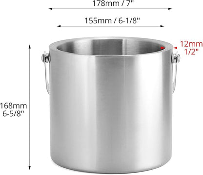 QWORK 3L Stainless Steel Ice Bucket with Lid, Double Wall Insulation, for Wine, Cocktail Bar, Parties, Home Bar Accessories, Champagne Bucket, Elegant Bartending Ice Buckets