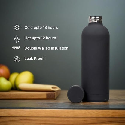 17 oz Matte Finish Stainless Steel Water Bottle | Leak Proof | Wide Mouth & Easy to Open | Easy Grip | Perfect for staying hydrated at School, College, Work, Gym (Black)