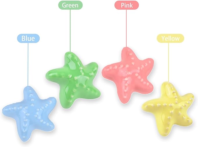 4X Colorful Cute Glossy Ceramic Knobs Starfish-Shape Lovely Door Pull Knob Cabinet Closet Ceramic Drawer Cupboard Kitchen Dresser Kids Child Bedroom Pulls Wardrobe Handles