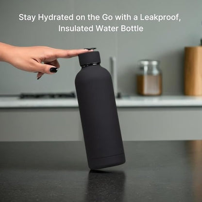 17 oz Matte Finish Stainless Steel Water Bottle | Leak Proof | Wide Mouth & Easy to Open | Easy Grip | Perfect for staying hydrated at School, College, Work, Gym (Black)