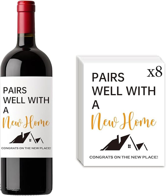 8 Pcs Housewarming New Home Wine Labels Housewarming Gifts New Home Housewarming Party Decorations New Place Gifts Realtor Gifts for Her Him Pairs Well with A New Home Wine Bottle Labels