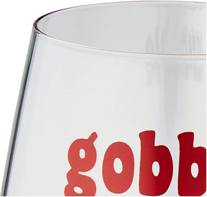 Pearhead Gobble Til You Wobble, Gradient Orange Thanksgiving, Seasonal Fall Home Dećor Accessory, Holiday Stemless Wine Glass, 15oz