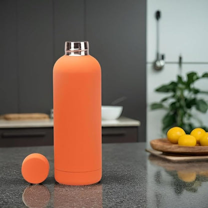 17 oz Matte Finish Stainless Steel Water Bottle | Vacuum Insulated Travel Bottle | Hot & Cold Water Bottle | Smooth Rubber Finish Water Bottle (orange)