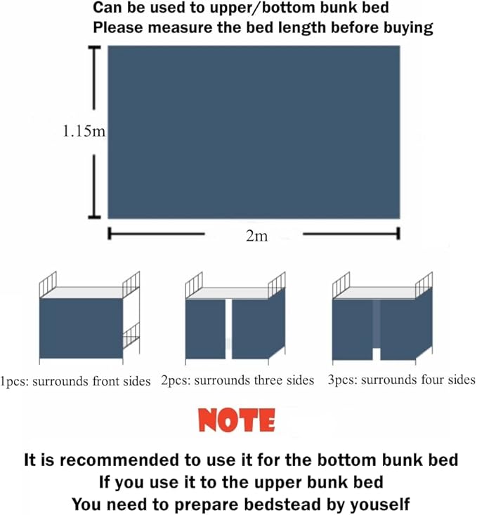 SIQITECHNO 3 Pieces Upper/Bottom Bunk Bed Curtains Dorm Home Blackout Privacy Bed Cloth Curtain Shading Breathable Dustproof Bed Canopy with Rope and Buckles for Kids Teen Loft Bed Single Sleeper