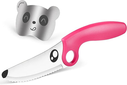 Toddler Knife Set for Real Cooking Montessori Kitchen Tool, Nylon Handle & Stainless Steel Blade Safe Edge for Beginner Training Cutting Knives Set (Pink)