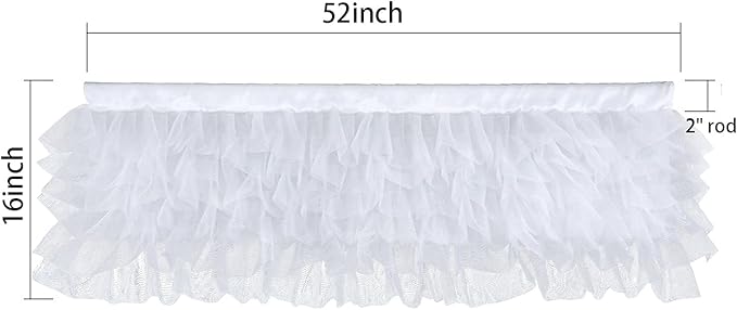 White Tulle Valance Ruffle Kitchen Valance for Bathroom Bedroom Coffee Shop Kids Nursery Room Window 52×16 inch