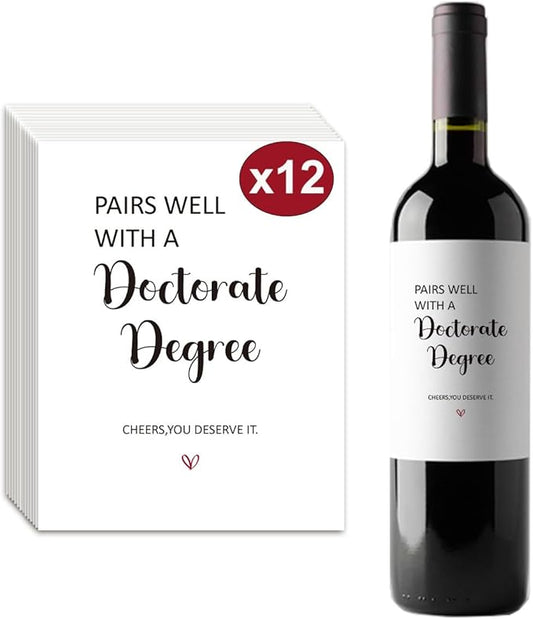 12 Pcs Doctorate Degree Wine Labels Graduation Wine Bottle Stickers Funny Doctorate Grad Gifts Wine Labels for Bottles Gifts for Women Men