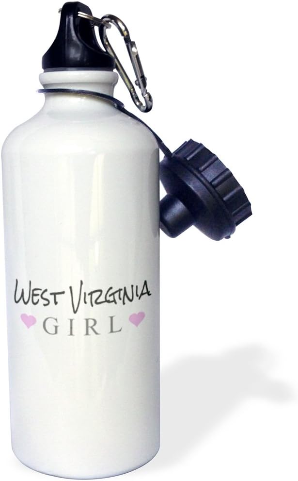 3dRose "West Virginia Girl-home state pride-USA-United States of America-text and cute pink hearts" Sports Water Bottle, 21 oz, White