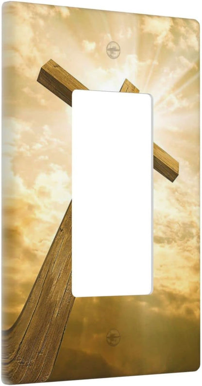 Christ Jesus Cross Sky Decorative Light Switch Cover Wall Plate 1 Rocker Single Gang One Decora for Outlet Kitchen Living Room Bedroom Bathroom Home Novelty Receptacle Decorate