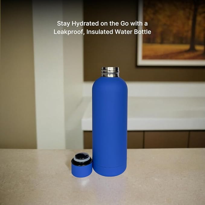 17 oz Matte Finish Stainless Steel Water Bottle | Vacuum Insulated Travel Bottle | Hot & Cold Water Bottle | Smooth Rubber Finish Water Bottle (Dark Blue)