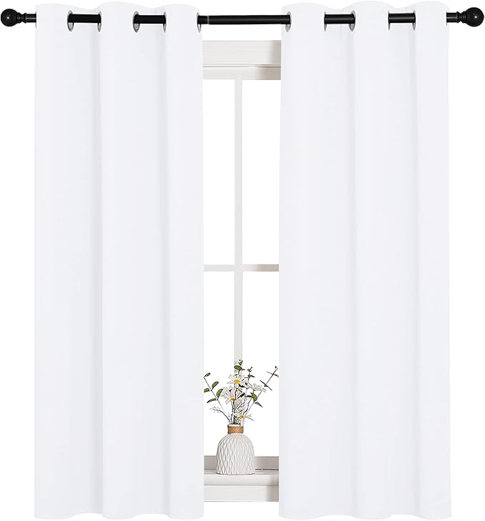 NICETOWN 50% Light Blocking Curtain Panels for Bedroom, Home Decoration Easy-Care Solid Grommet Draperies & Drapes, Window Covering for Kitchen (2 Panels, 34 by 54, White)