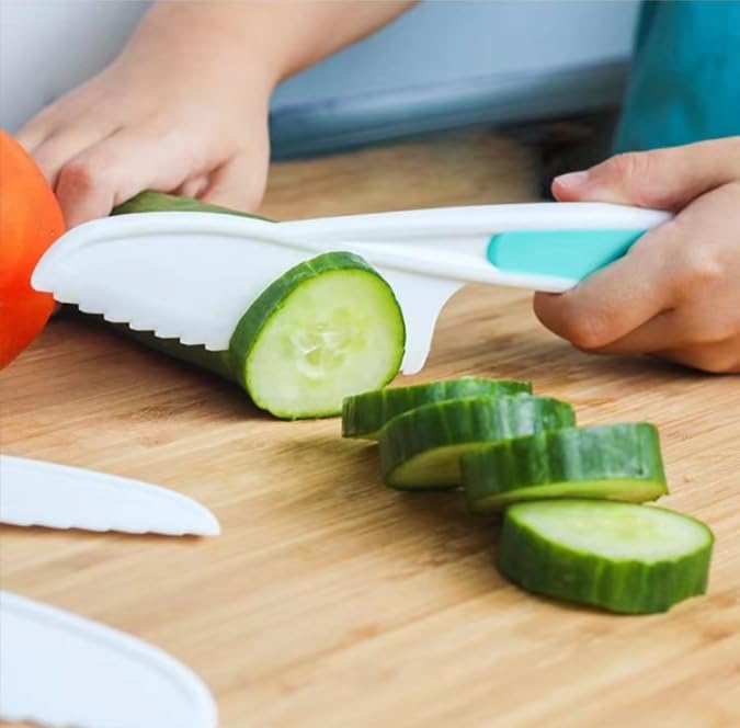 3 Pcs Kids Knife Set for Real Cooking, Kid Safe Knives for Cutting, Kids Cooking and Baking Set, Plastic Knives, Kitchen Set (Green)