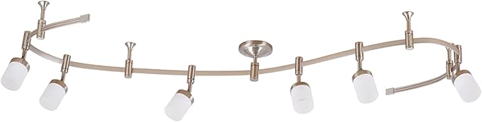 Catalina Lighting 96" 6-Light Integrated LED Flex Track Spotlight Ceiling Light, Brushed Nickel, for Kitchen, Living Room, Home Lighting