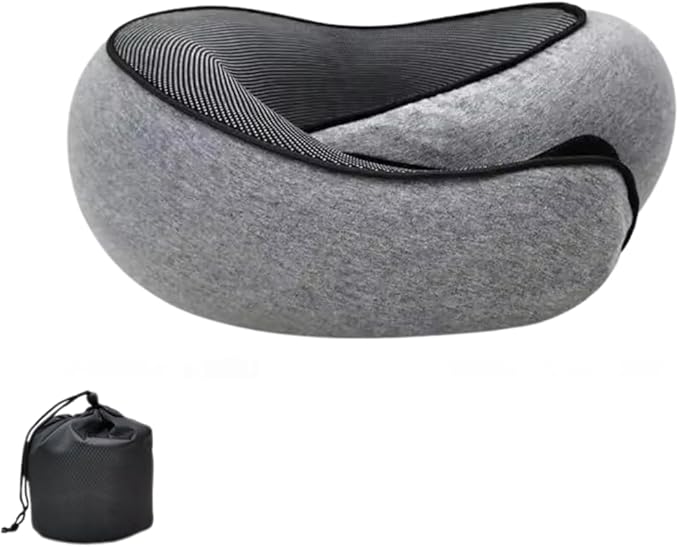 Memory Form Airplane Pillow for Long Flights. Removable Cover, Neck Pillow for Travel. Ideal for Flights,Car and Home Use. Reduces Pressure Points., Grey