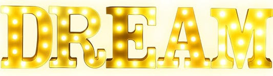 Creation Core 8.7" Tall Large LED DREAM Word Marquee Signs Battery Operated Warm White Light Up Letters for Home Bedroom Office Wedding Table Wall Decor, DREAM