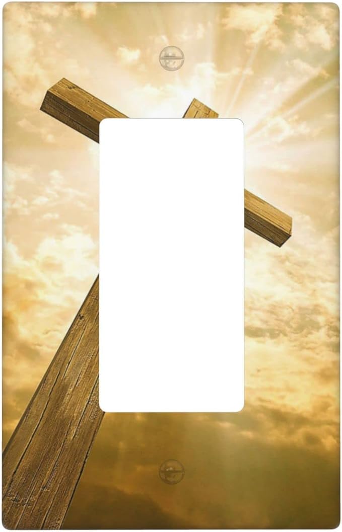 Christ Jesus Cross Sky Decorative Light Switch Cover Wall Plate 1 Rocker Single Gang One Decora for Outlet Kitchen Living Room Bedroom Bathroom Home Novelty Receptacle Decorate