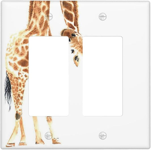 Wild Animal Watercolor Giraffe Light Switch Cover Decorative Double Rocker Plastic Wall Plate Outlet Cover for Women Girls Bedroom Kitchen Living Room Decor 4.5 * 4.5