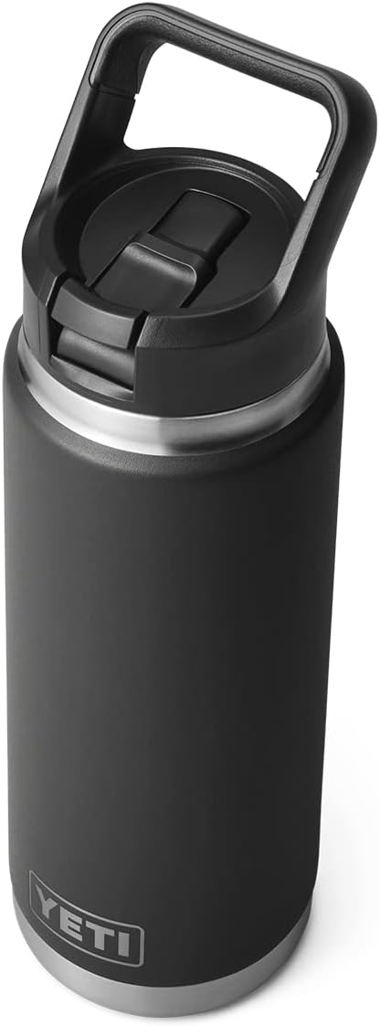 YETI Rambler 26 oz Bottle, Vacuum Insulated, Stainless Steel with Straw Cap, Black