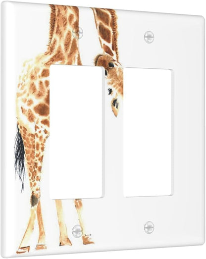 Wild Animal Watercolor Giraffe Light Switch Cover Decorative Double Rocker Plastic Wall Plate Outlet Cover for Women Girls Bedroom Kitchen Living Room Decor 4.5 * 4.5