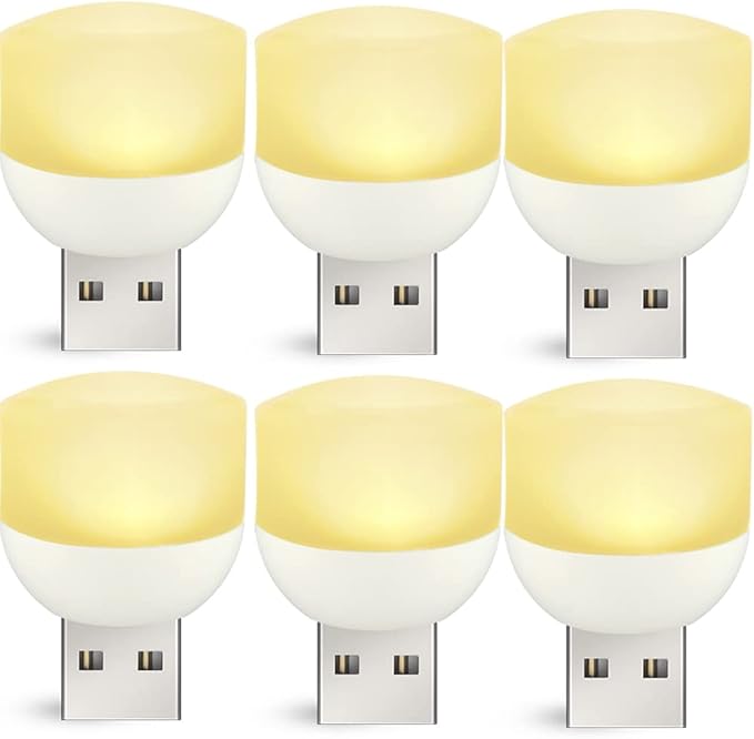 USB Interface Plug-in LED Night Light, Soft Warm White Lights for Nursery, Bedroom, Kitchen, Stairs, Hallway, 6-Pack