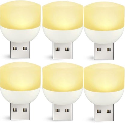 USB Interface Plug-in LED Night Light, Soft Warm White Lights for Nursery, Bedroom, Kitchen, Stairs, Hallway, 6-Pack