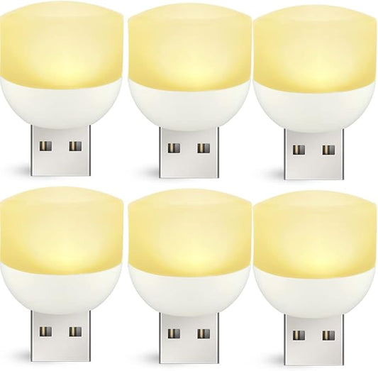 USB Interface Plug-in LED Night Light, Soft Warm White Lights for Nursery, Bedroom, Kitchen, Stairs, Hallway, 6-Pack