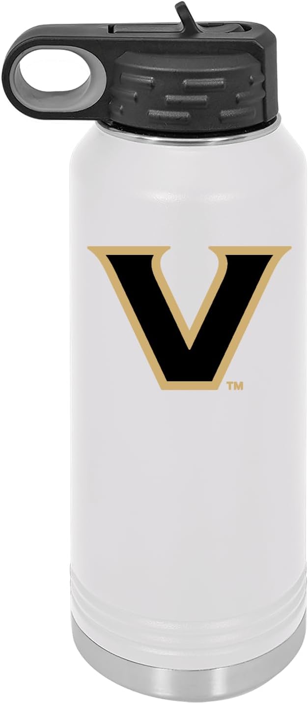 Vanderbilt University 32oz Stainless Steel Double Walled White Beverage Bottle with Flip Straw Spout - College Gear for Playoff Season – For Office, Home or Auto – Show your Commodores Pride