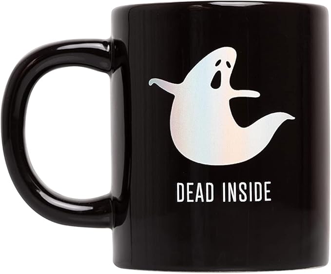 Pearhead Dead Inside Iridescent Ghost Coffee Mug, Halloween Ceramic Coffee Cup, Fall Home Decor, 13 oz