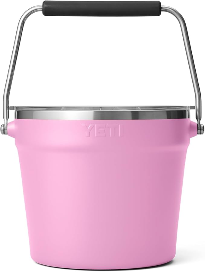 YETI Rambler Beverage Bucket, Double-Wall Vacuum Insulated Ice Bucket with Lid, Power Pink