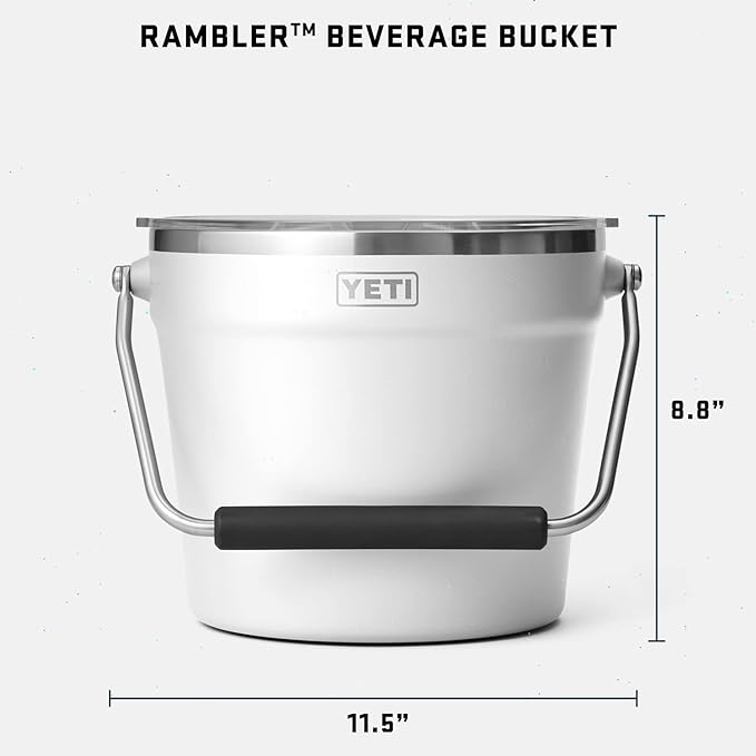 YETI Rambler Beverage Bucket, Double-Wall Vacuum Insulated Ice Bucket with Lid, White