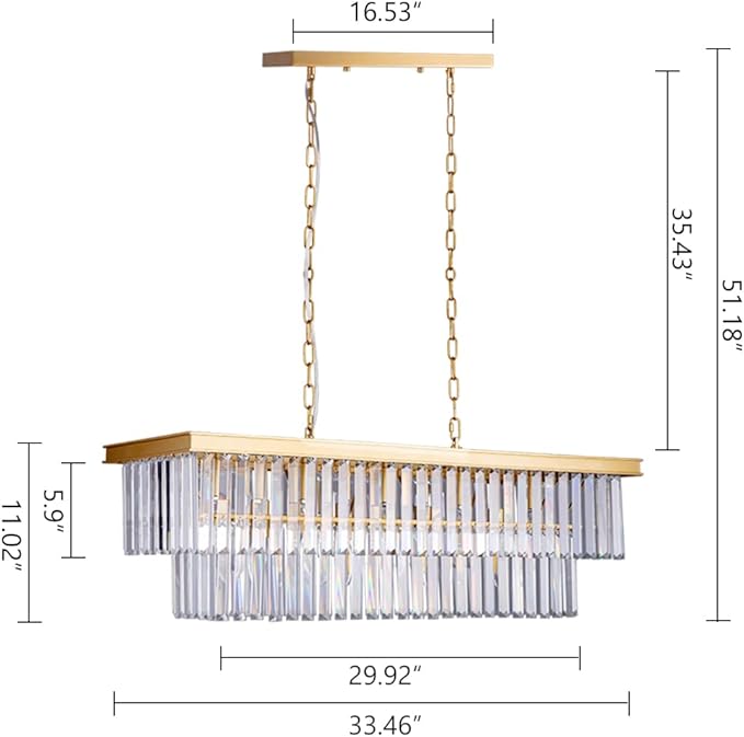 Wellmet 9-Light Crystal Chandelier 34.5 inch, Contemporary Modern Chandeliers Adjustable for Living Room, Dining Room, Pool Table Light, Kitchen Island Lighting (Gold, 34.5 inches)