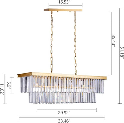 Wellmet 9-Light Crystal Chandelier 34.5 inch, Contemporary Modern Chandeliers Adjustable for Living Room, Dining Room, Pool Table Light, Kitchen Island Lighting (Gold, 34.5 inches)