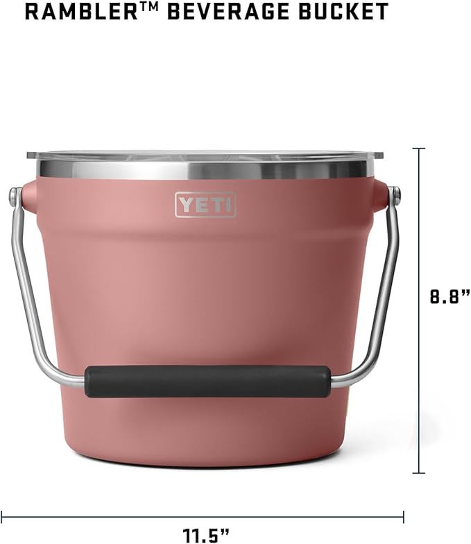 YETI Rambler Beverage Bucket, Double-Wall Vacuum Insulated Ice Bucket with Lid, Sandstone Pink