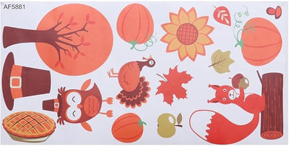 Set of 4 Fall Wall Decals Stickers, Autumn Pumpkin Truck Maple Leaves Decorations Bedroom Art, Thanksgiving Farmhouse Living Room Home Kitchen Decor