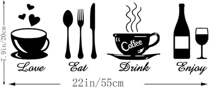 Eat Love Drink Enjoy Kitchen Fork Spoon Knife Sign Logo Wall Decals Quotes Letters Stickers Dining Room Restaurant Living Room DIY Home Removable Decals